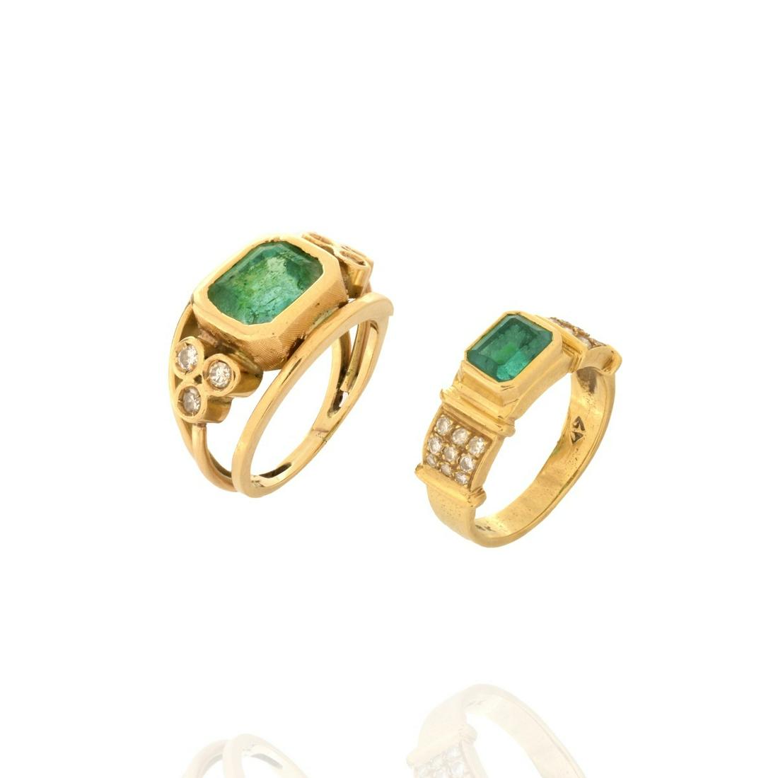 Two Emerald, Diamond and 18K Rings (1 of 3)