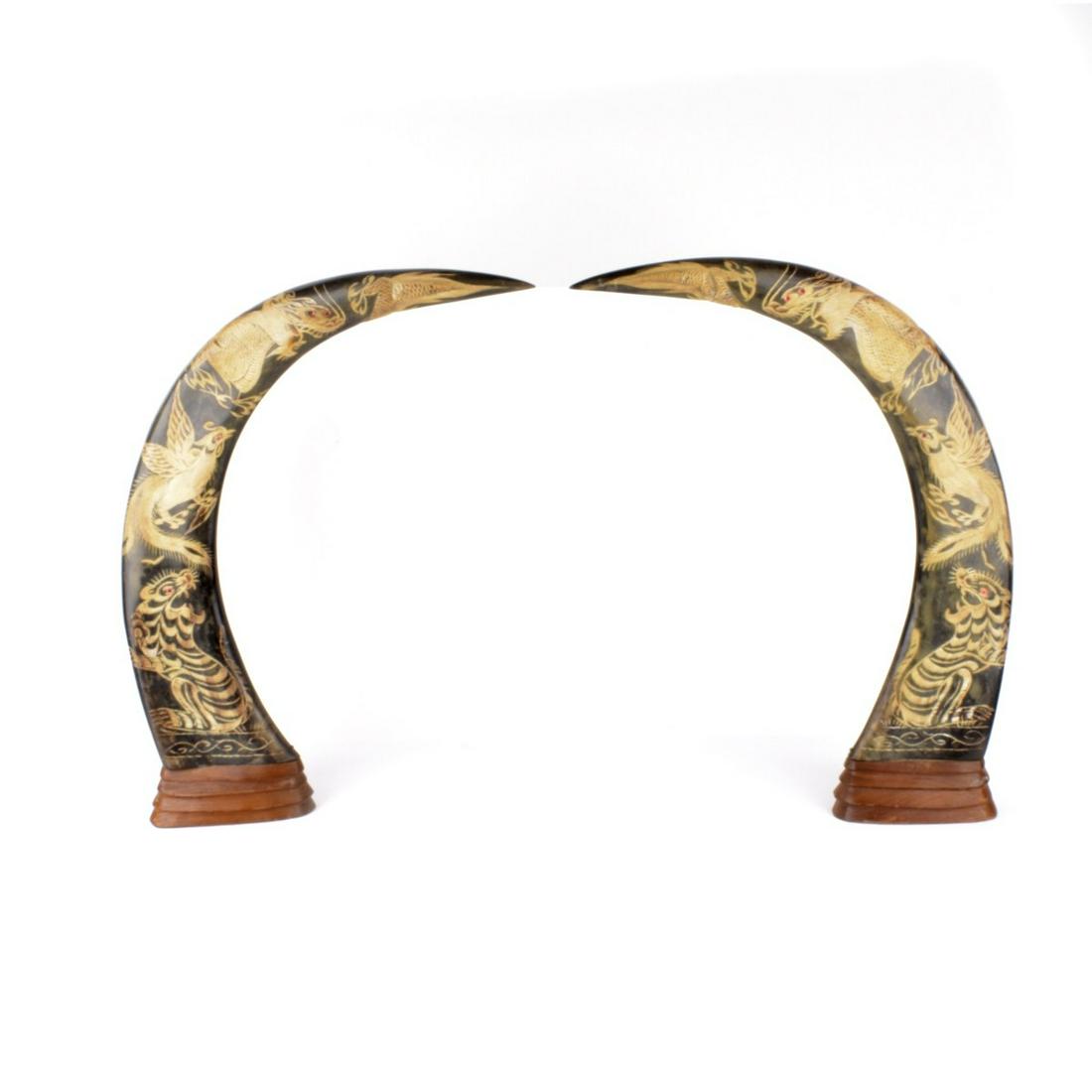 Pair of Japanese Water Buffalo Horns (1 of 2)
