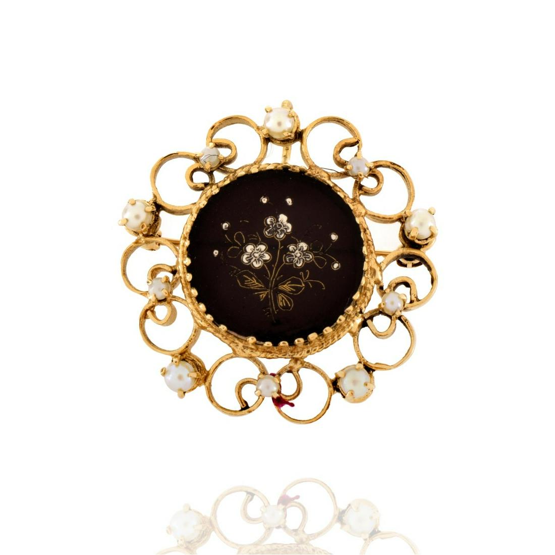 14K, Onyx and Pearl Pendant/Brooch (1 of 4)