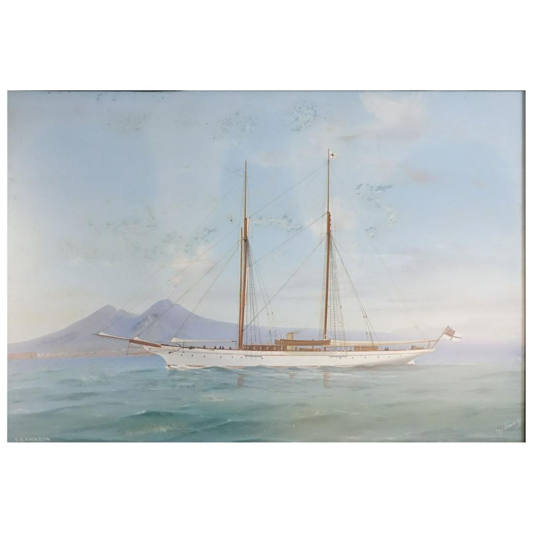 Antonio De Simone, Italian (1851 - 1907): Antonio De Simone, Italian (1851 - 1907) Gouache on Paper "S.Y. Rainbow" Signed and Dated Lower Right. Measures 16-3/4" x 24-3/4", frame measures 19-3/4" x 27-3/4". Condition: Appears to have some spo