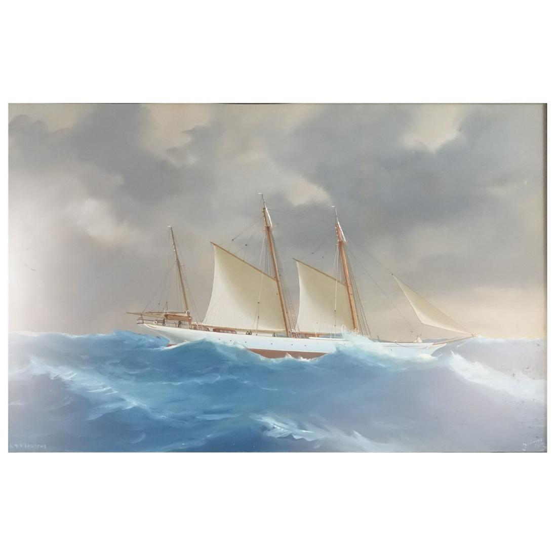 Antonio De Simone, Italian (1851 - 1907): Antonio De Simone, Italian (1851 - 1907) Gouache on Paper "R.Y.S Fantome" Signed and Dated Lower Right. Measures 17-3/8" x 26-3/8", frame measures 20-3/8" x 29-3/8". Condition: Good condition. Estimat