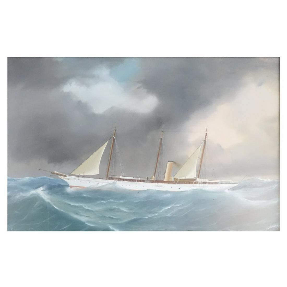 Antonio De Simone, Italian (1851 - 1907): Antonio De Simone, Italian (1851 - 1907) Gouache on Paper "Maritime Ship" Signed, Titled and Dated. Measures 15-1/4" x 24-1/4", frame measures 18-1/4" x 27-1/4". Condition: Good condition. Estimate: $