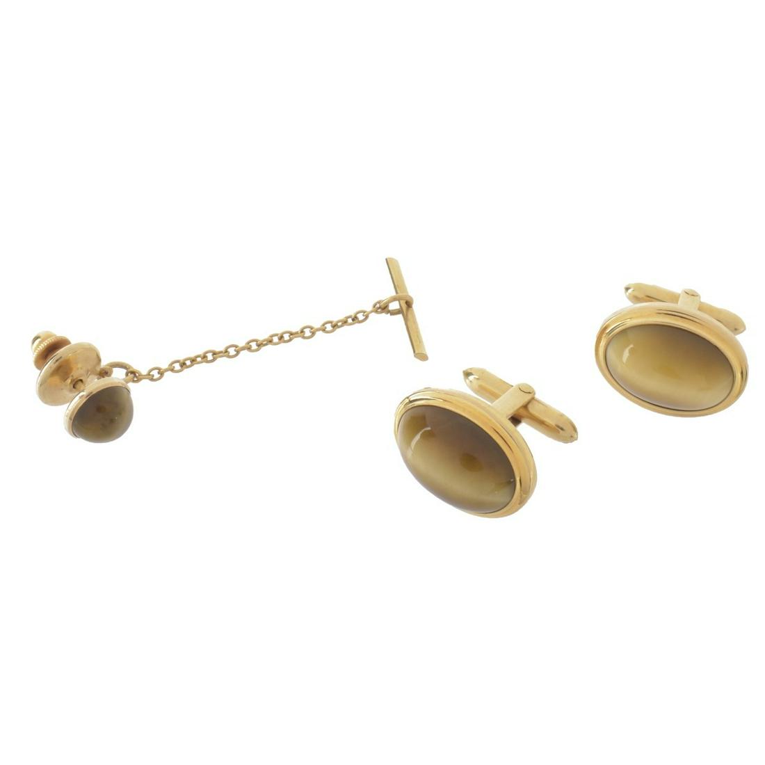 Tiger Eye and 14K Cufflinks and Tie Pin (1 of 3)