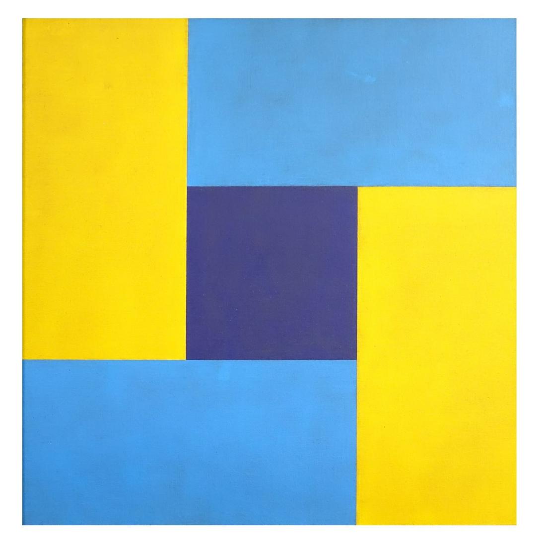 Attrib: Richard Paul Lohse (1902 - 1988): Attributed To: Richard Paul Lohse, Swiss (1902 - 1988) Acrylic on Canvasboard "Geometric Composition" Inscribed and Dated 1971 En Verso. Measures 18-3/4" x 18-3/4", frame measures 20-1/2" x 20-1/2". A