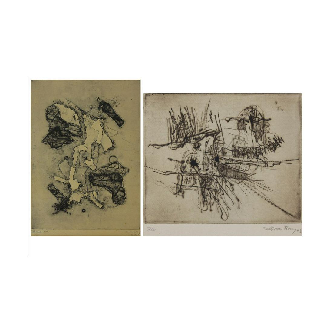 Two (2) Vintage Abstract Signed Etchings (1 of 4)