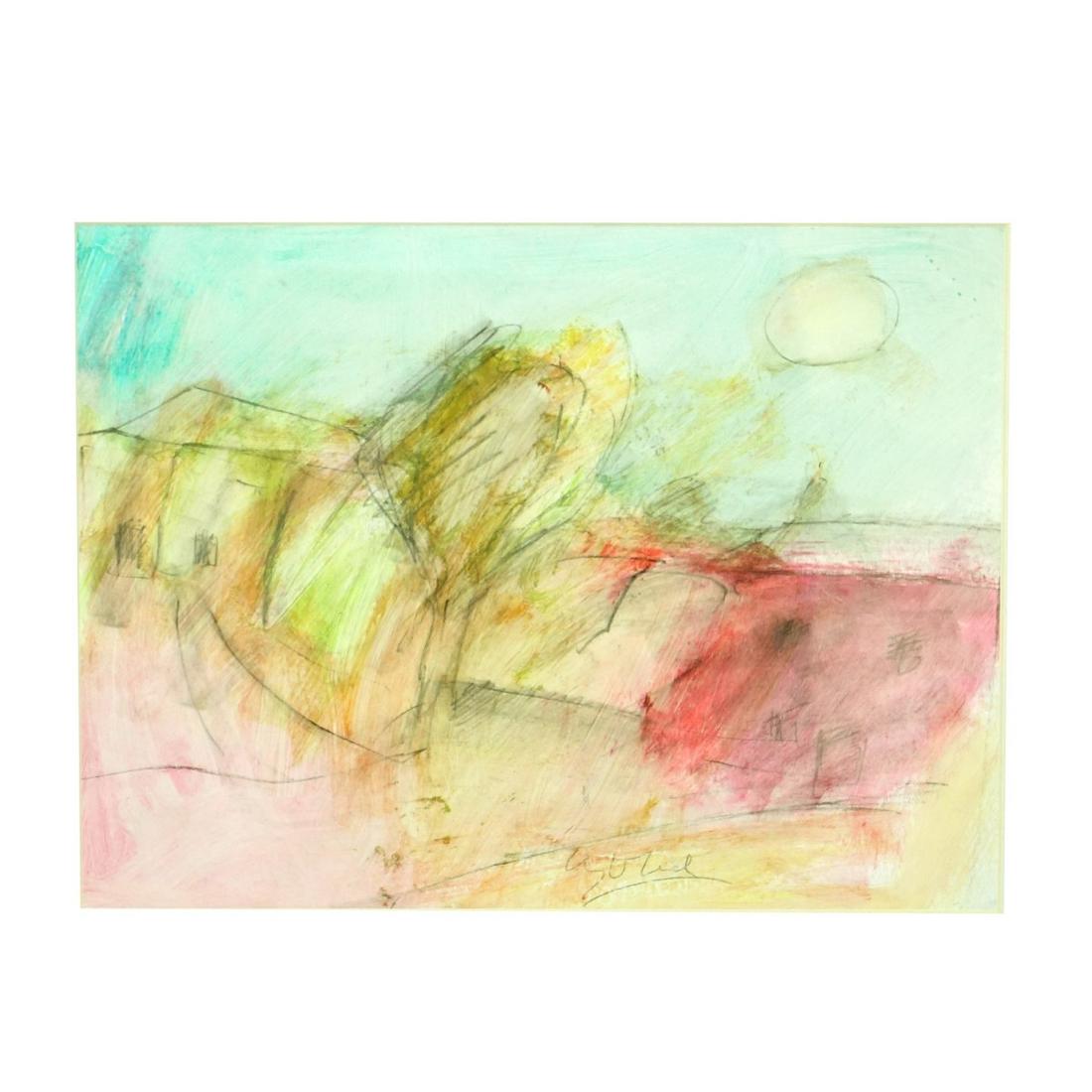 Attributed to: Bela Czobel Mixed Media: Attributed to: Bela Czobel, Hungarian (1883-1976) Mixed Media On Paper "Landscape". Signed Lower right. Measures 10-1/2" x 14" (sight), frame measures 18" x 21-3/4". A work listed as "attributed to:" 