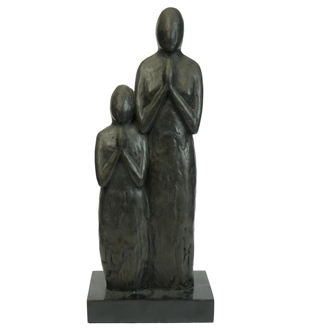 Larry Mohr, American (1921 - 2013): Larry Mohr, American (1921 - 2013) Bronze Sculpture on Plinth Base "Praying Figures" Signed and Marked Cast 1991. Overall measures 12-7/8" x 5-3/8" x 3". Provenance: Estate of Larry Mohr. Larry Mohr w