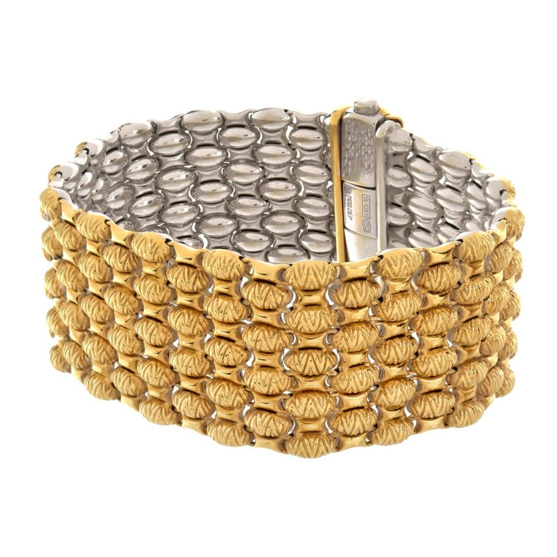 Chimento 18K Bracelet: Vintage Chimento Italian 18 Karat Yellow and White Gold Reversible Mesh Link Bracelet. Signed, stamped 750, Italian hallmark. Clasp accented with two round brilliant cut diamonds. Measures 8" L, 1-1/4