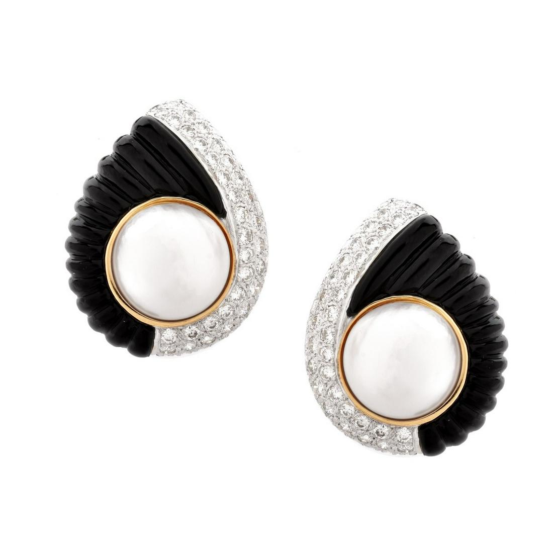 Diamond, Pearl, Onyx and 18K Earrings (1 of 5)