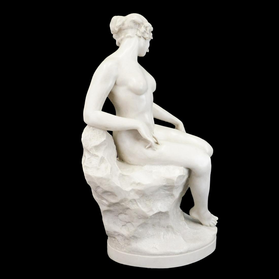 A. Faccio Sculpture: Early to Mid 20th Century Italian A. Faccio Signed Carved Alabaster like Sculpture, Nude on Carved Rock Form Base. Signed to verso. Measures 25-1/2" H, 16" W. Condition: Very good condition. Estimate: