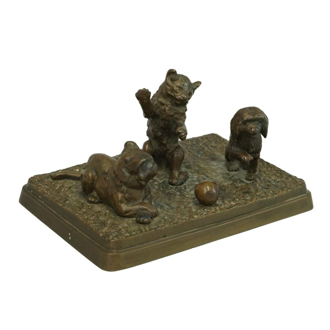 Playing Cats and Dog Bronze Sculpture (1 of 3)