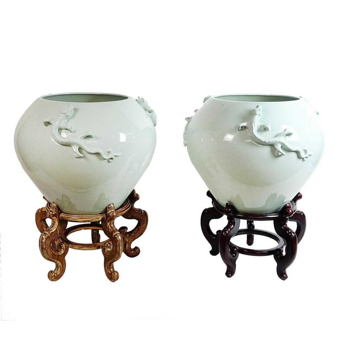 Pr Large Modern Chinese Celadon Vases (1 of 3)
