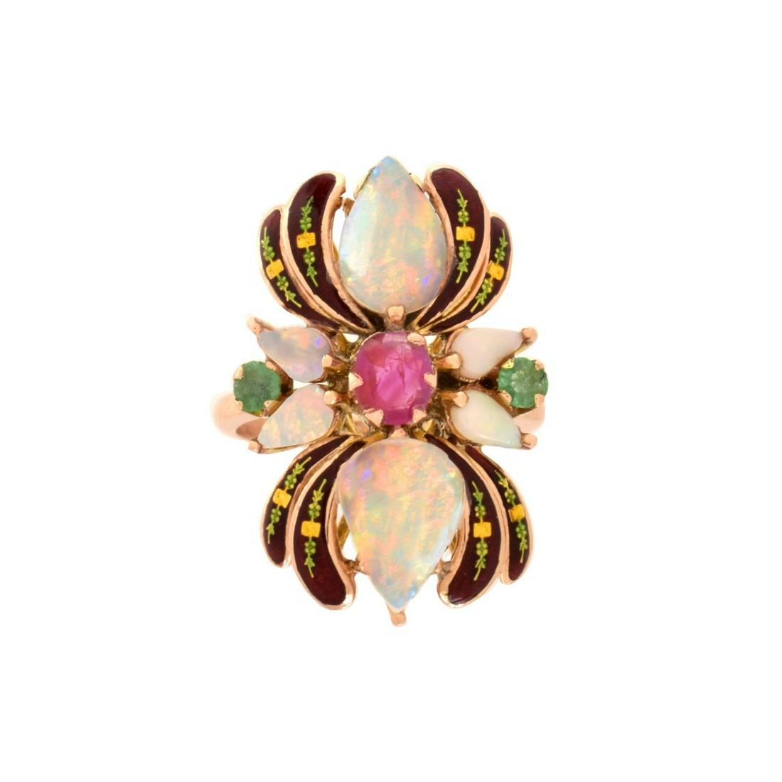 Opal, Gemstone, Enamel and 14K Ring (1 of 4)