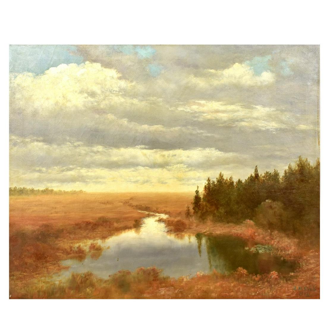 Oil On Canvas "Landscape" Signed J.H. Ecob 1920 (1 of 4)