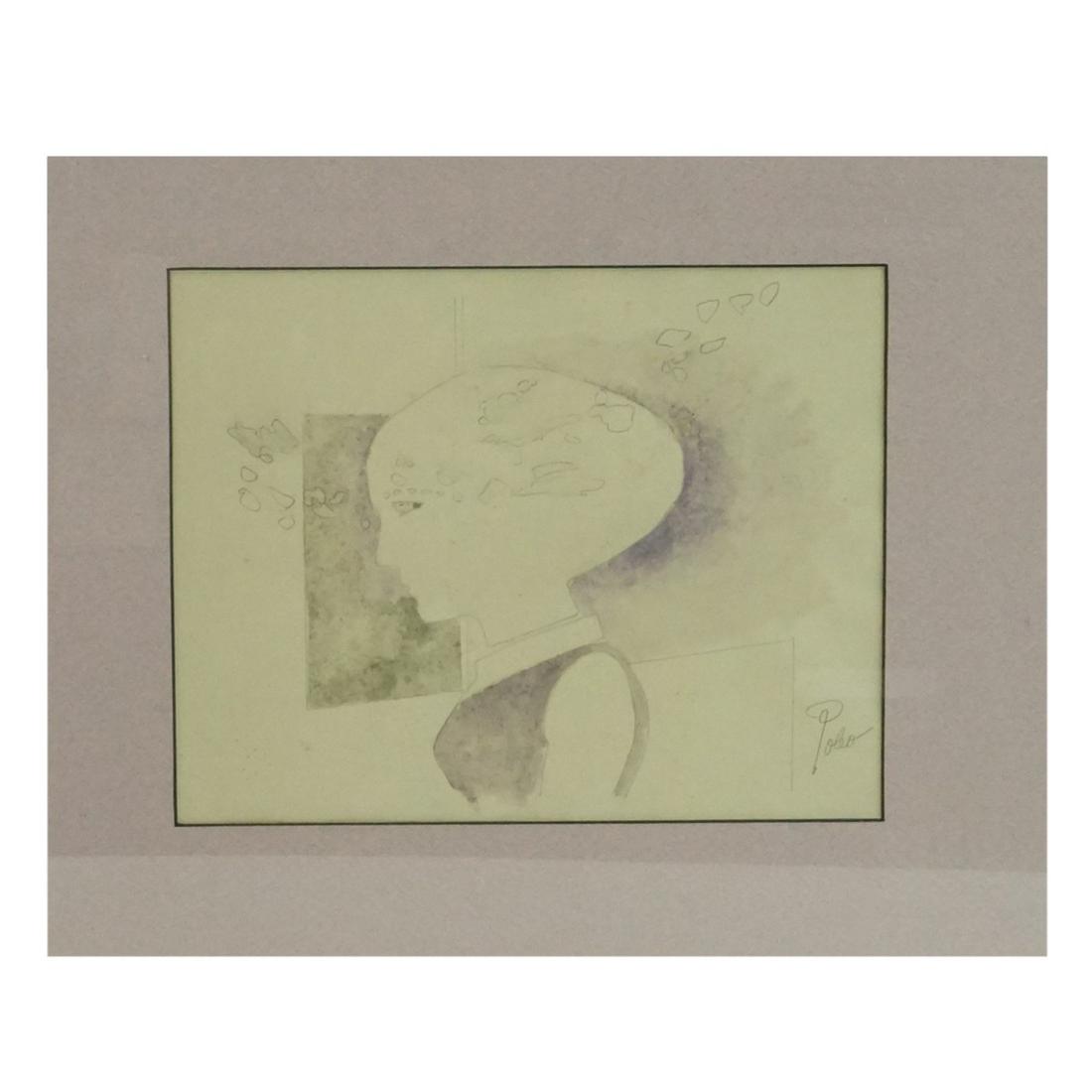 Hector Poleo (1918 - 1989): Hector Poleo, Venezuelan (1918 - 1989) Graphite and Wash on Paper "Portrait Facing Left" Signed Lower Right. Sight measures 8-1/4" x 10-1/2". Frame measures 17-3/8" x 21". Condition: Foxing to the pap