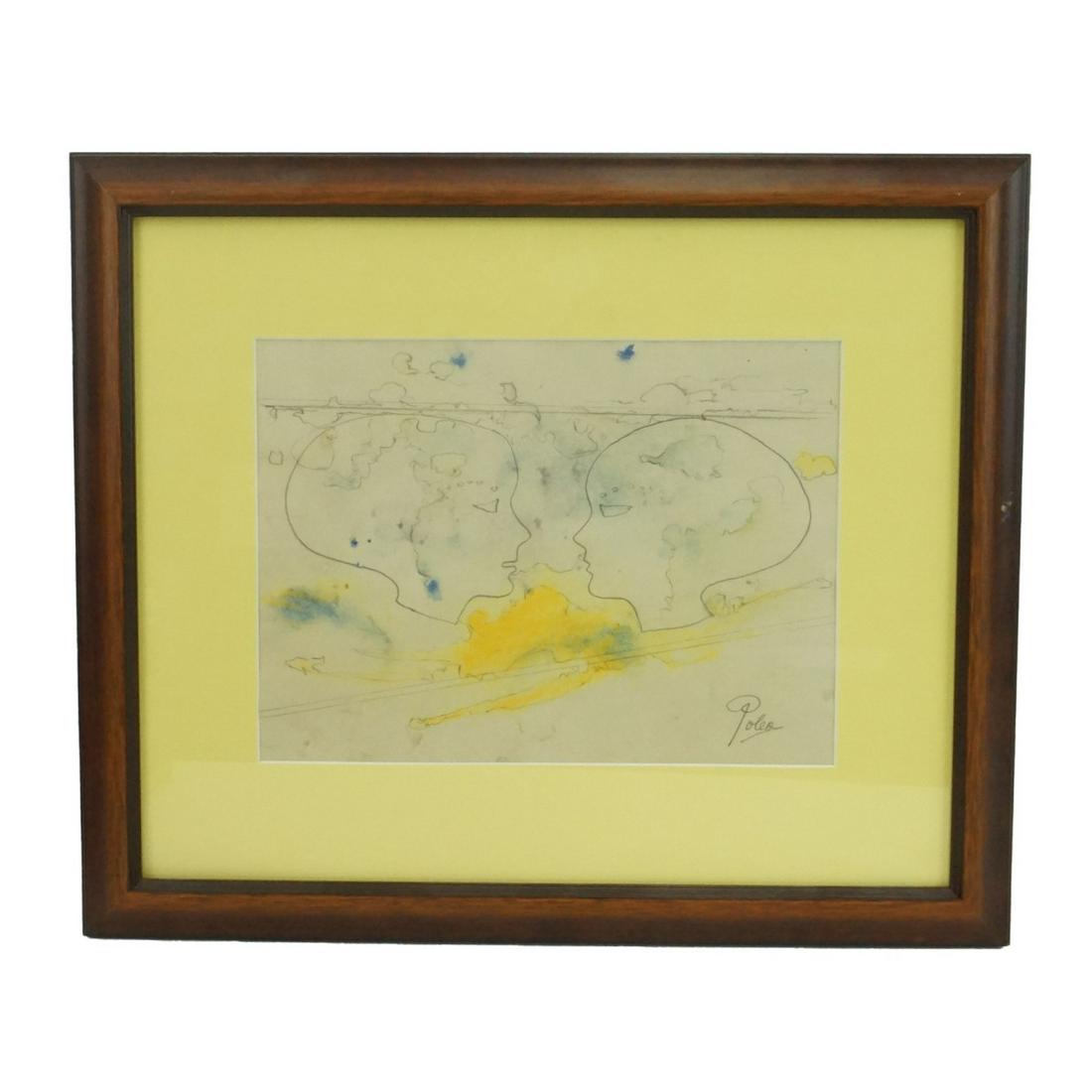 Hector Poleo (1918 - 1989): Hector Poleo, Venezuelan (1918 - 1989) Graphite and Crayon on Paper "Paraja" Signed Lower Right. Sight measures 8-1/2" x 11-1/2". Frame measures 16" x 19". Condition: Appears to have some spotting oth