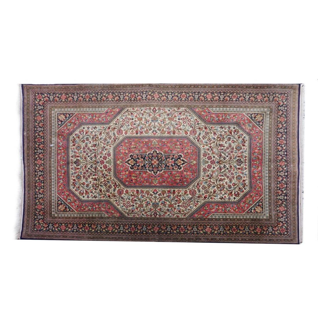 Persian Rug: Semi Antique Persian Kashan Oriental Rug. Continuous floral design and center medallion. Measures 84" x 58". Condition: Needs cleaning otherwise good condition. Estimate: $300.00 - $500.00 Domestic Sh