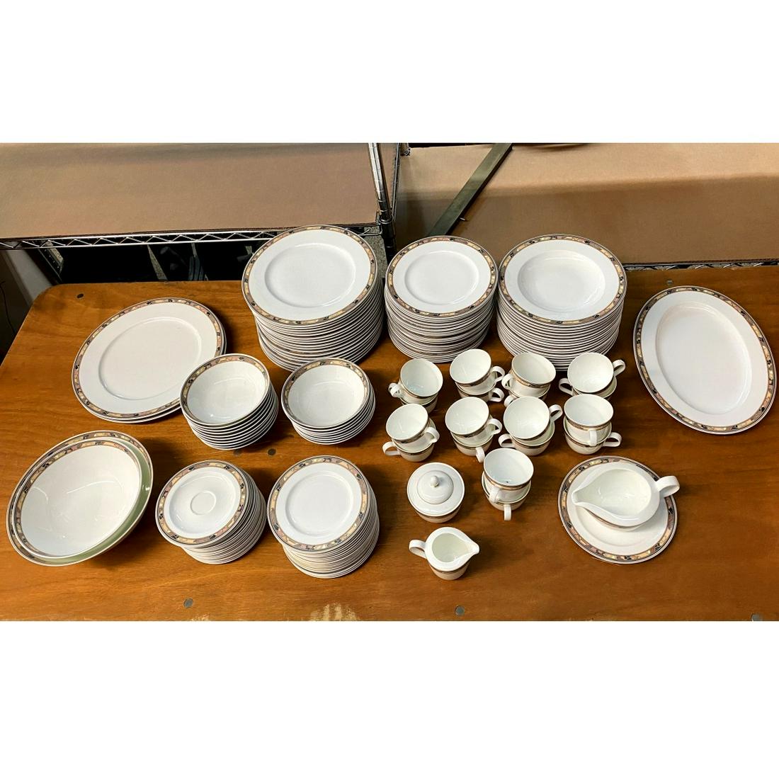 Hutschenreuther Dinner Service "Brocade": One Hundred and Forty One (141) Piece Hutschenreuther "Brocade" Porcelain Dinner Service. Includes: (18) dinner plates measuring 10-3/8", (24) salad plates measuring 8-3/8", (18) bread plates, (18) cr