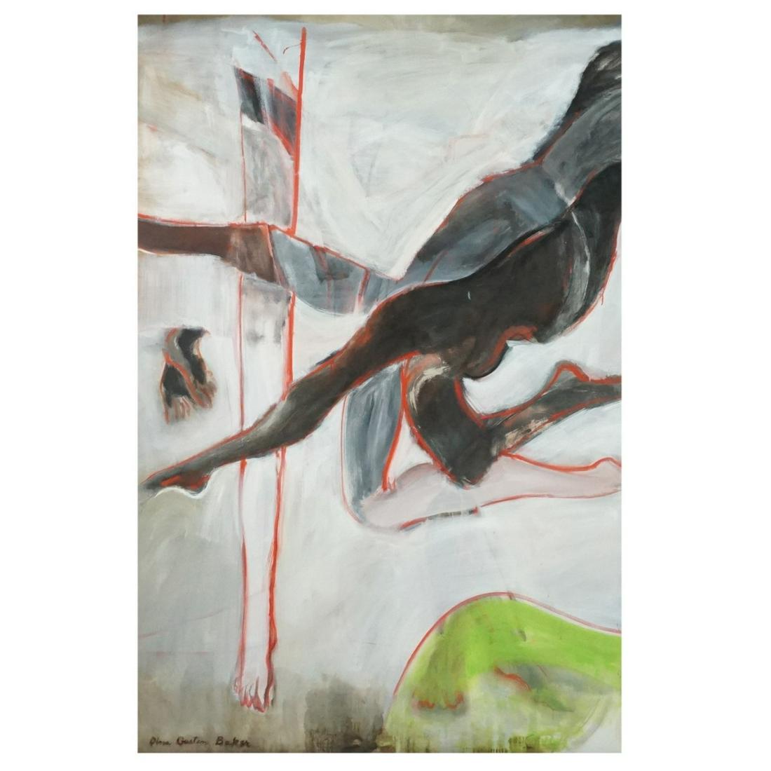 Dina Gustin-Baker (Born 1940): Dina Gustin-Baker, American (Born 1940) "Dancers" Palace Size Oil on Canvas Signed Lower Left. Measures 72-3/8" x 48". frame measures 76-1/2" x 52-1/2" Condition: Good condition. Estimate: $200.00 - $