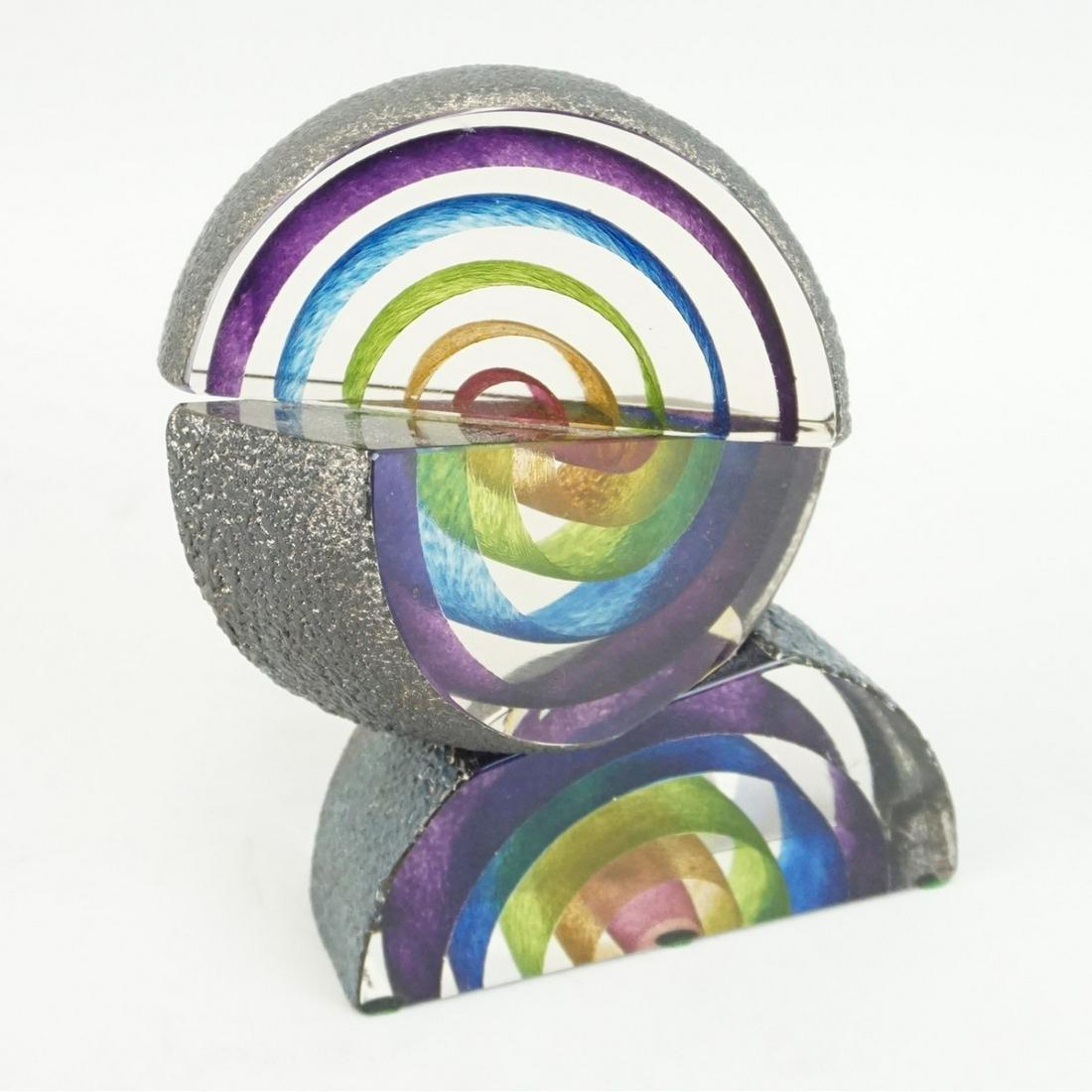Leon Applebaum Sculpture: Leon Applebaum, American (Born 1945) "Rainbow" Art Glass Sculpture. Signed. Measures 7" x 6-1/4" x 4". Condition: Small nick to the top sculpture, small nick to the base otherwise good condition. Esti