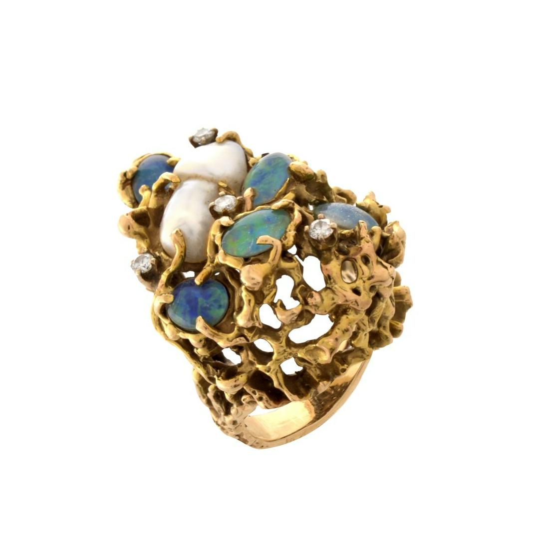 Opal, Diamond, Pearl and 14K Ring (1 of 6)