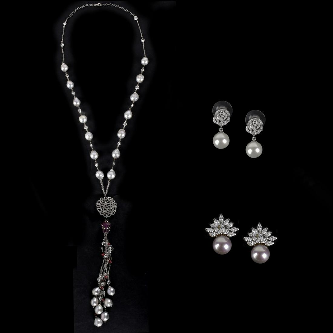 Baroque Pearl, CZ and Silver Necklace (1 of 4)