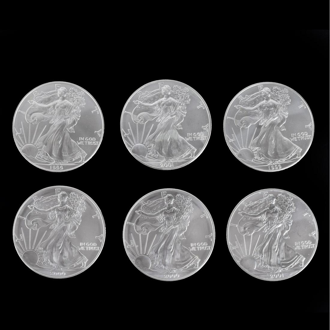 Six US $1 Silver Eagle Coins (1 of 2)