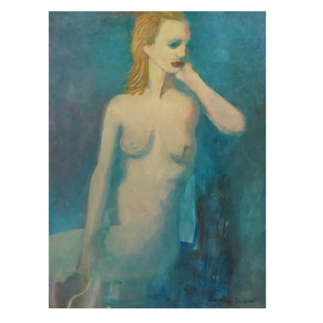 Lannier Jacques (20th C): Lannier Jacques, French (20th Century) Oil on Canvas "Portrait of a Nude" Signed Lower Right. Measures 24" x 17-7/8". Frame measures 31" x 25-1/4". Condition: Good condition. Estimate: $100.00 - $300.
