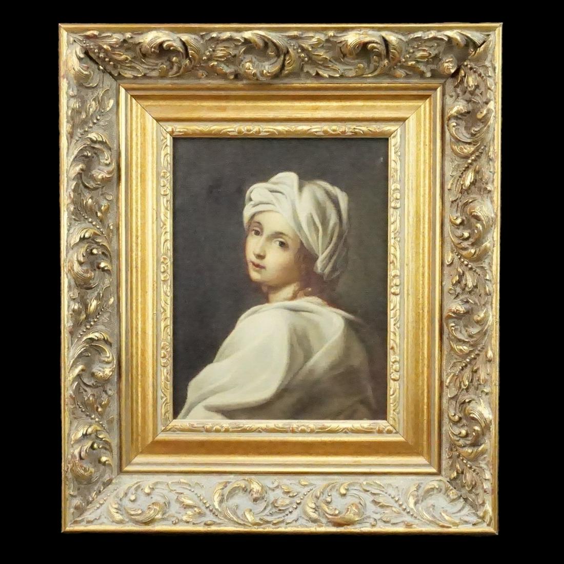 After: Guido Reni (1575 - 1642): After: Guido Reni (1575 - 1642) Oil on Canvas "Portrait of Beatrice Cenci" Unsigned. Measures 9-1/8" x 6-7/8". Frame measures 14-5/8" x 12-1/2" x 2". Condition: Good condition. Estimate: $100.00 - $20