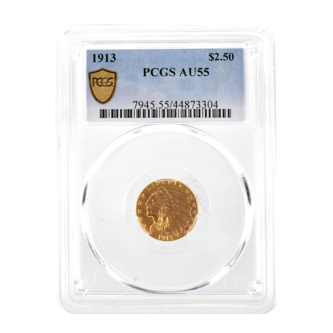 PCGS 1913 US $2.50 Gold Coin (1 of 2)