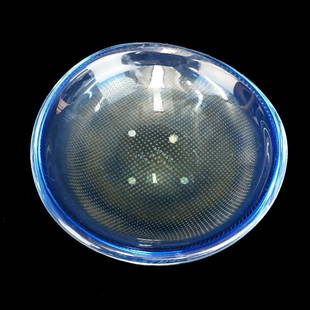 Orrefors Bowl: Sven Palmqvist for Orrefors Art Glass Bowl. Signed. Measures 2-1/4" x 9". Condition: Good condition. Estimate: $50.00 - $150.00 Domestic Shipping: $66.00