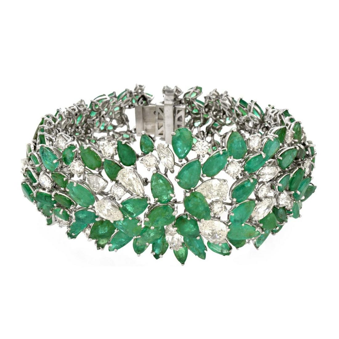 Emerald, Diamond and Platinum Bracelet (1 of 6)