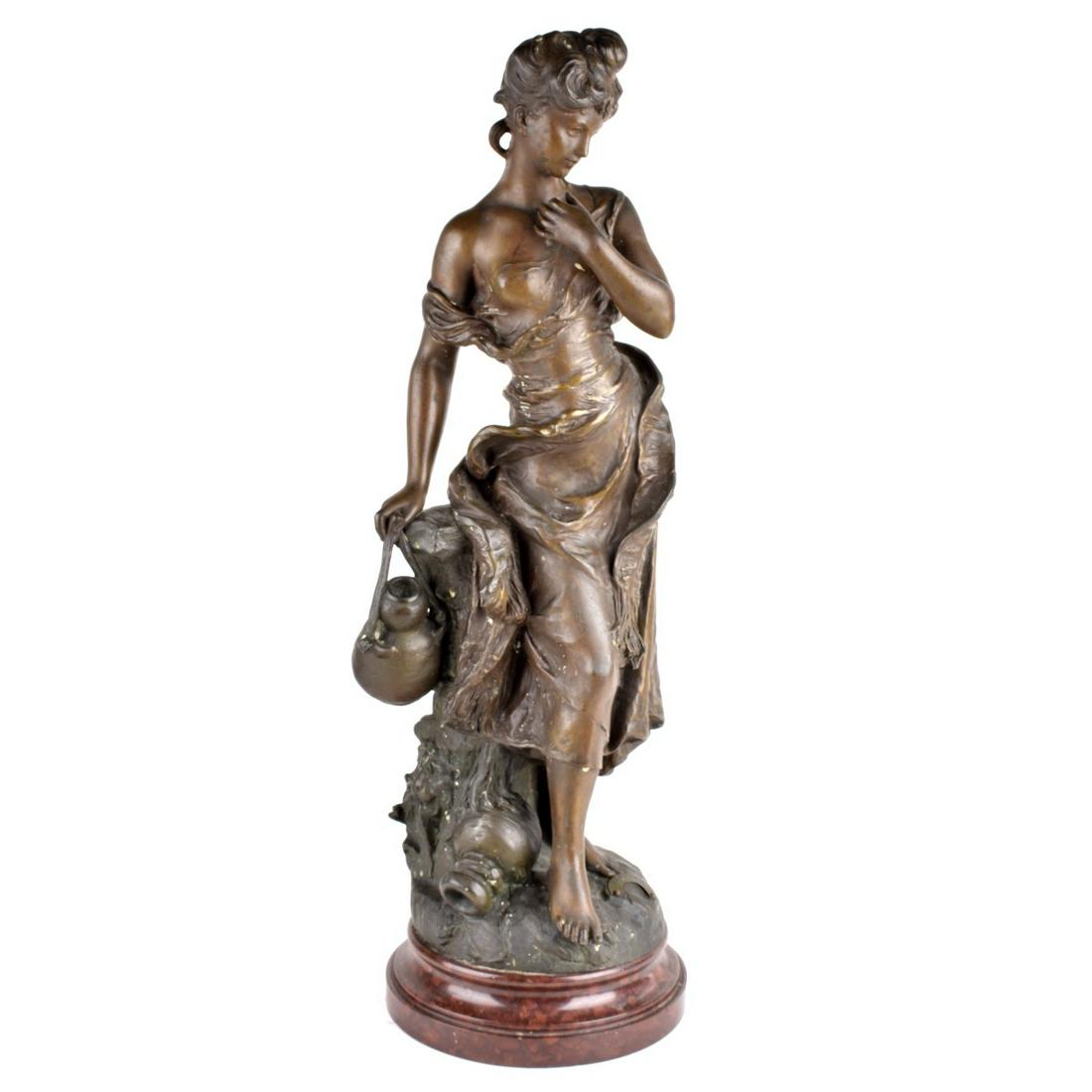 After: Hippolyte & Prosper Moreau & Lecourtier: After: Hippolyte & Prosper Moreau & Lecourtier (1832 - 1927) "Captive" French Metal Sculpture on Marble Base. Overall measures 24-1/4" x 7-1/2". Condition: White spotting otherwise good condition. Est