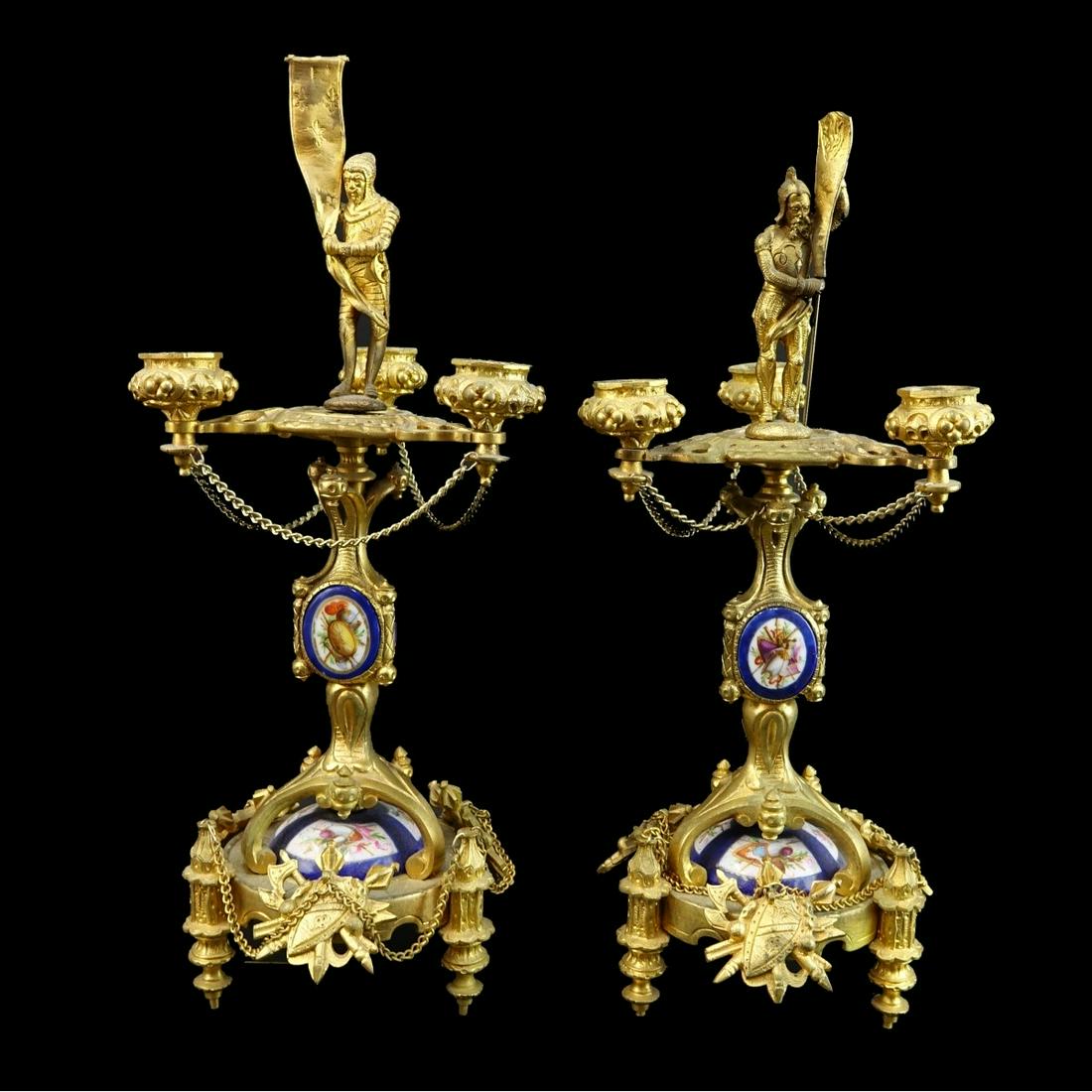 20C Gilt Bronze Porcelain Knight Candelabra (1 of 8)