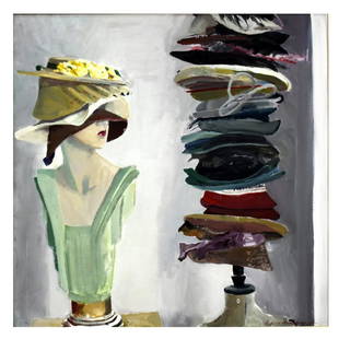 David Remfry (Born 1942): David Remfry, British (Born 1942) "Hat Stands" Oil on Canvas Signed and Dated 1987 Lower Right. Measures 32" x 32". Frame measures 37-3/8" x 37-1/2". Condition: Good condition. Estimate: $400.00 - $60