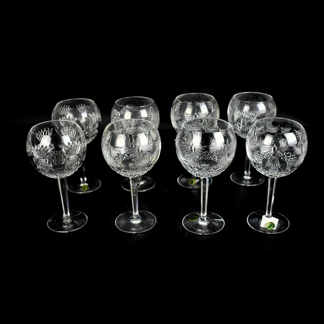 Waterford Glasses: Eight (8) Waterford Cut Crystal Balloon Wine Glasses. Signed. One glass is in a different pattern. Measures 8-1/8" x 3-1/4" (diameter top). Condition: Good condition. Estimate: $200.00 - $400.00 Domes
