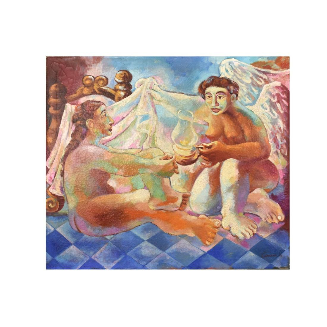 Mario Carreno (1913 - 1999): Mario Carreno, Cuban (1913 - 1999) "Two Nude Figures" Oil on Canvas, Signed and Dated 1943 Lower Right. Measures 30-1/8" x 34-1/4". Frame measures 41-7/8" x 46-1/4". Condition: Craquelure otherwise go