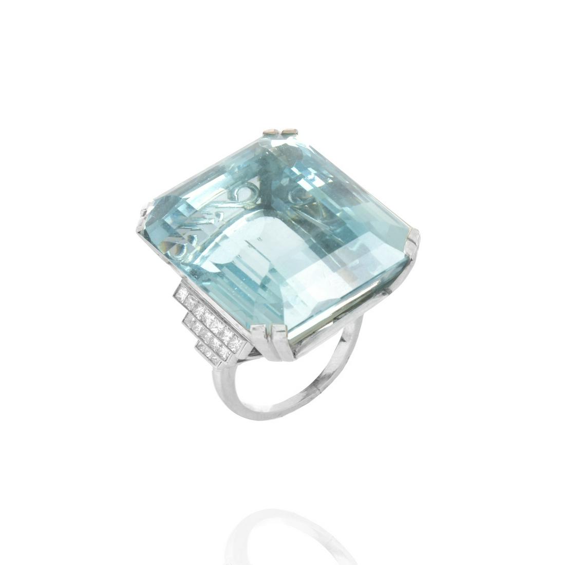 Aquamarine, Diamond and Platinum Ring (1 of 5)