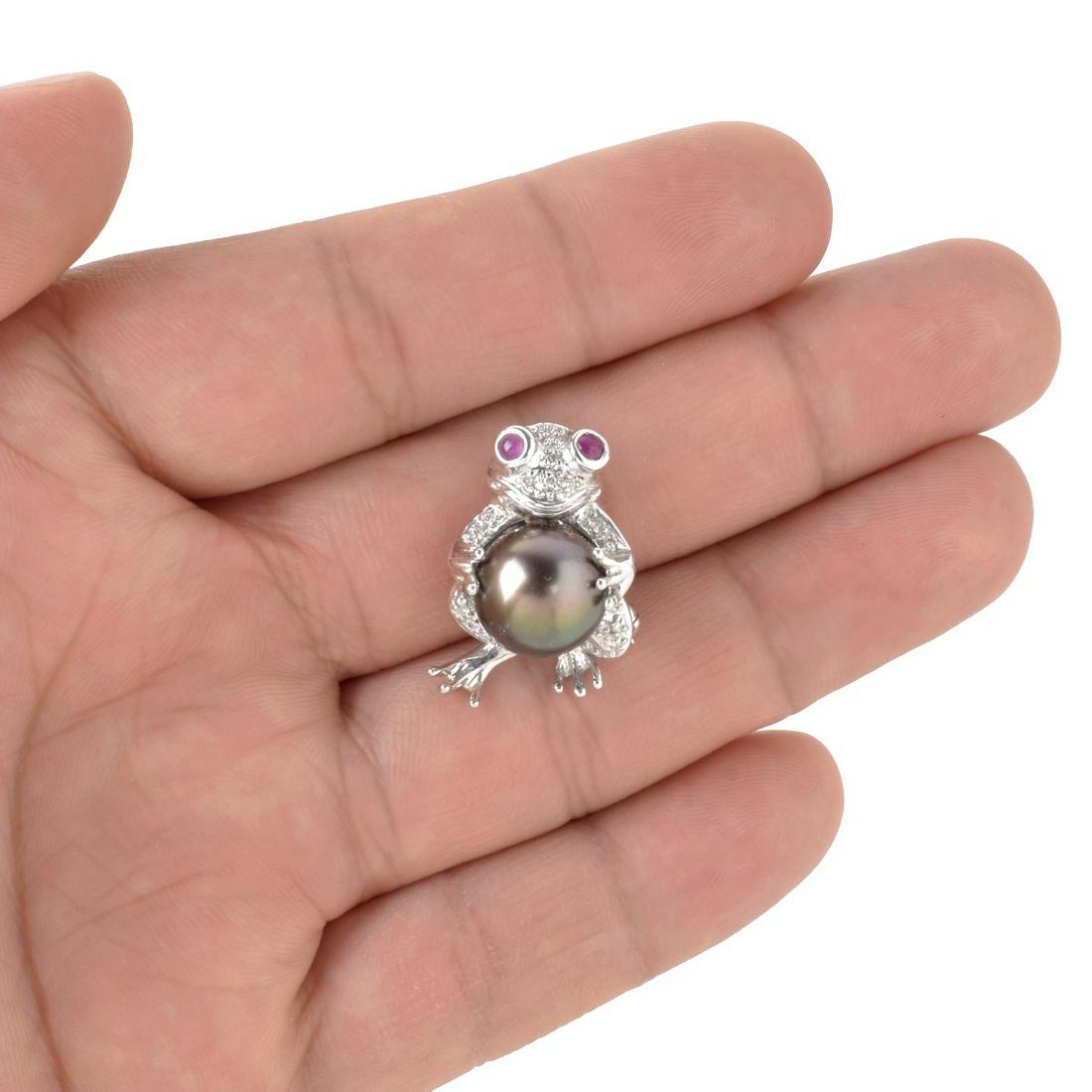 Pearl, Diamond, Ruby and 18K Brooch (1 of 5)