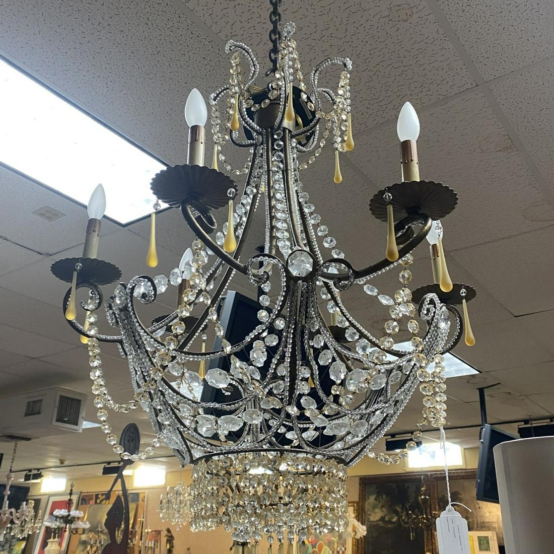 20C Clear & Amber Beaded Crystal Chandelier (1 of 7)