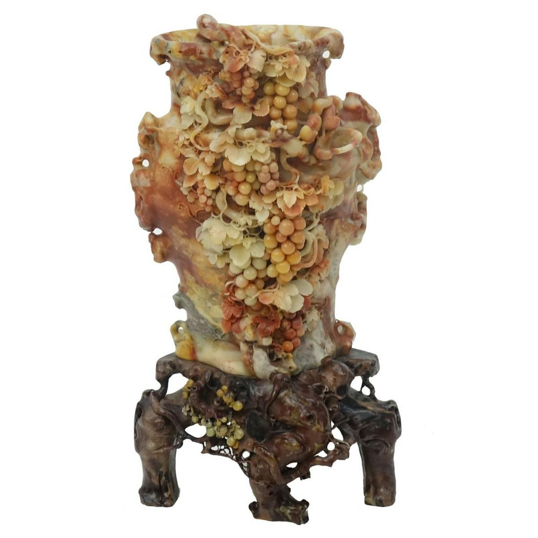 Large Chinese Carved Soapstone Vase (1 of 4)