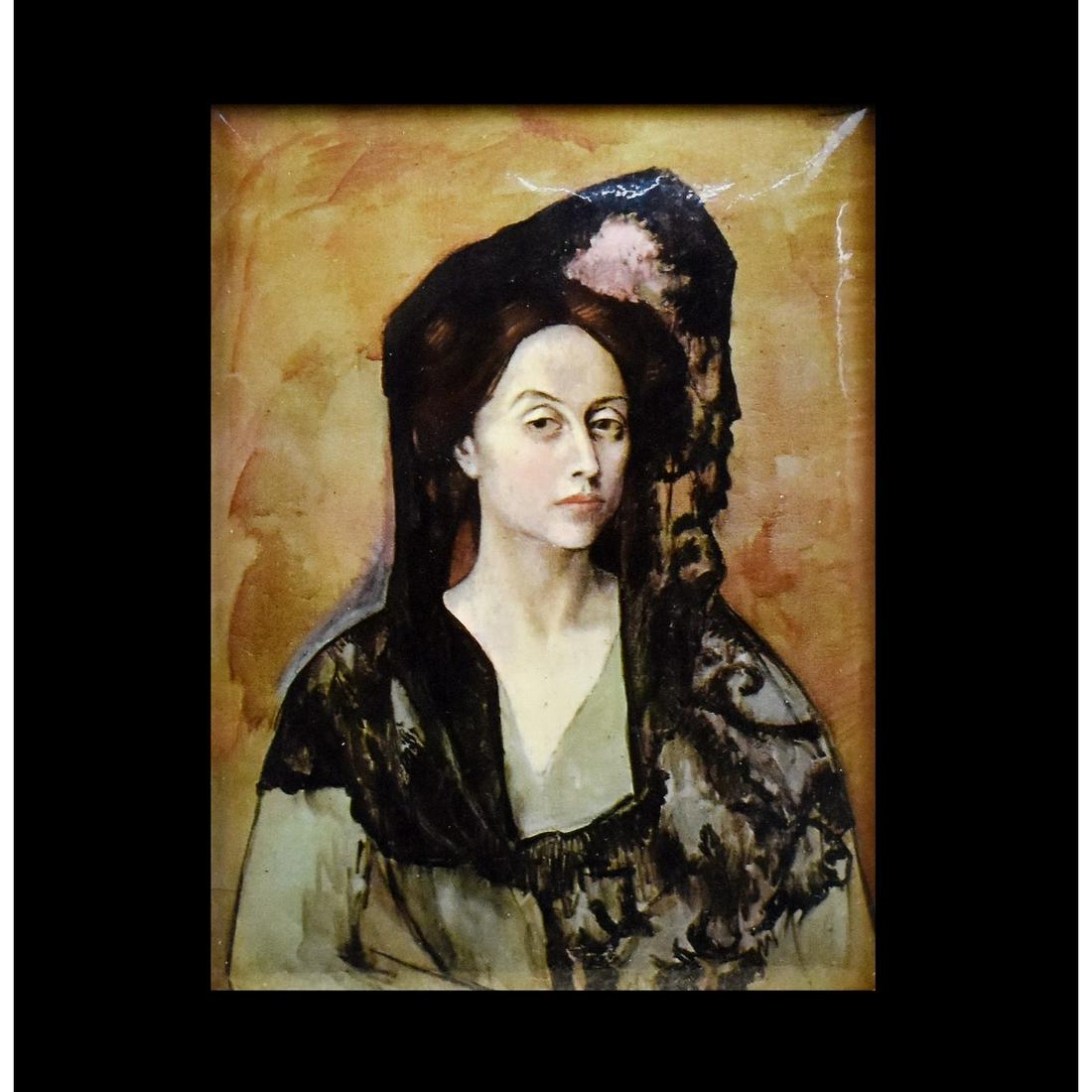 After: Pablo Picasso (1881 - 1973): After: Pablo Picasso, Spanish (1881 - 1973) "Portrait of Benedetta Bianco" Enamel Plaque Presented in a Frame. Unsigned. Label attached en verso. Sight measures 5-3/8" x 3-7/8". Frame measures 9" x 7-