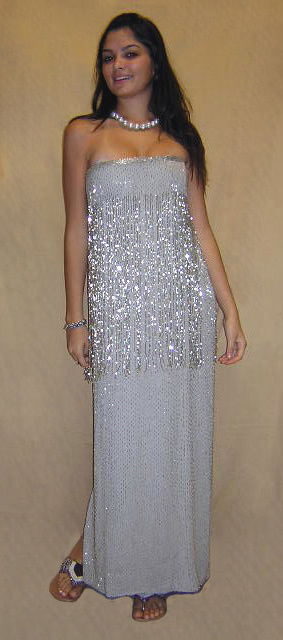 John Anthony Gray Strapless Beaded Evening Gown. V: John Anthony Gray Strapless Beaded Evening Gown. Very Good Condition. Length Measures 46 Inches, and Bust Measures 15-1/2 Inches Armpit to Armpit. Shipping $13.00 (estimate $100-$200)