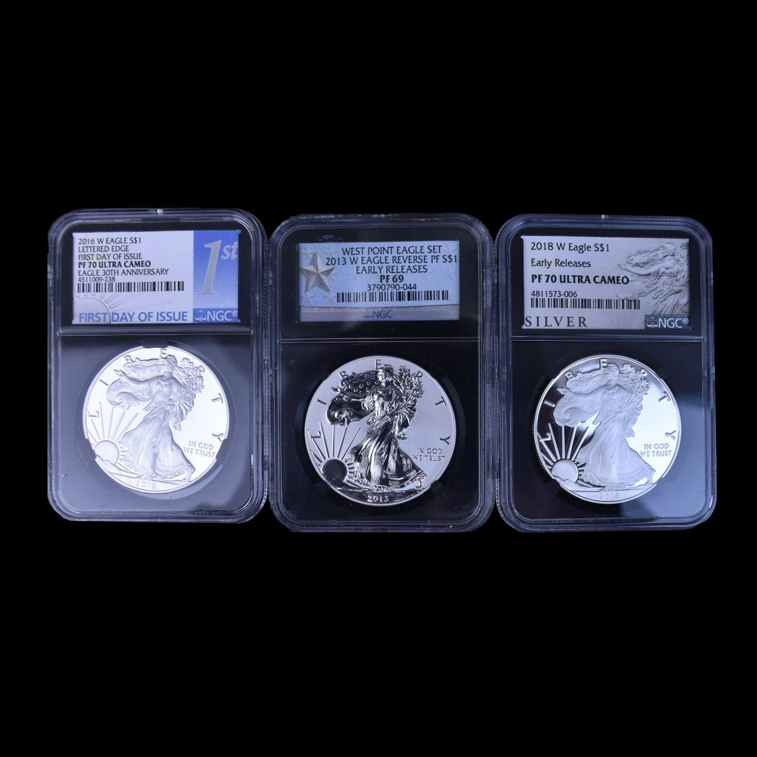 Three $1 Silver Eagle Slabbed 1 Oz. Coins (1 of 4)
