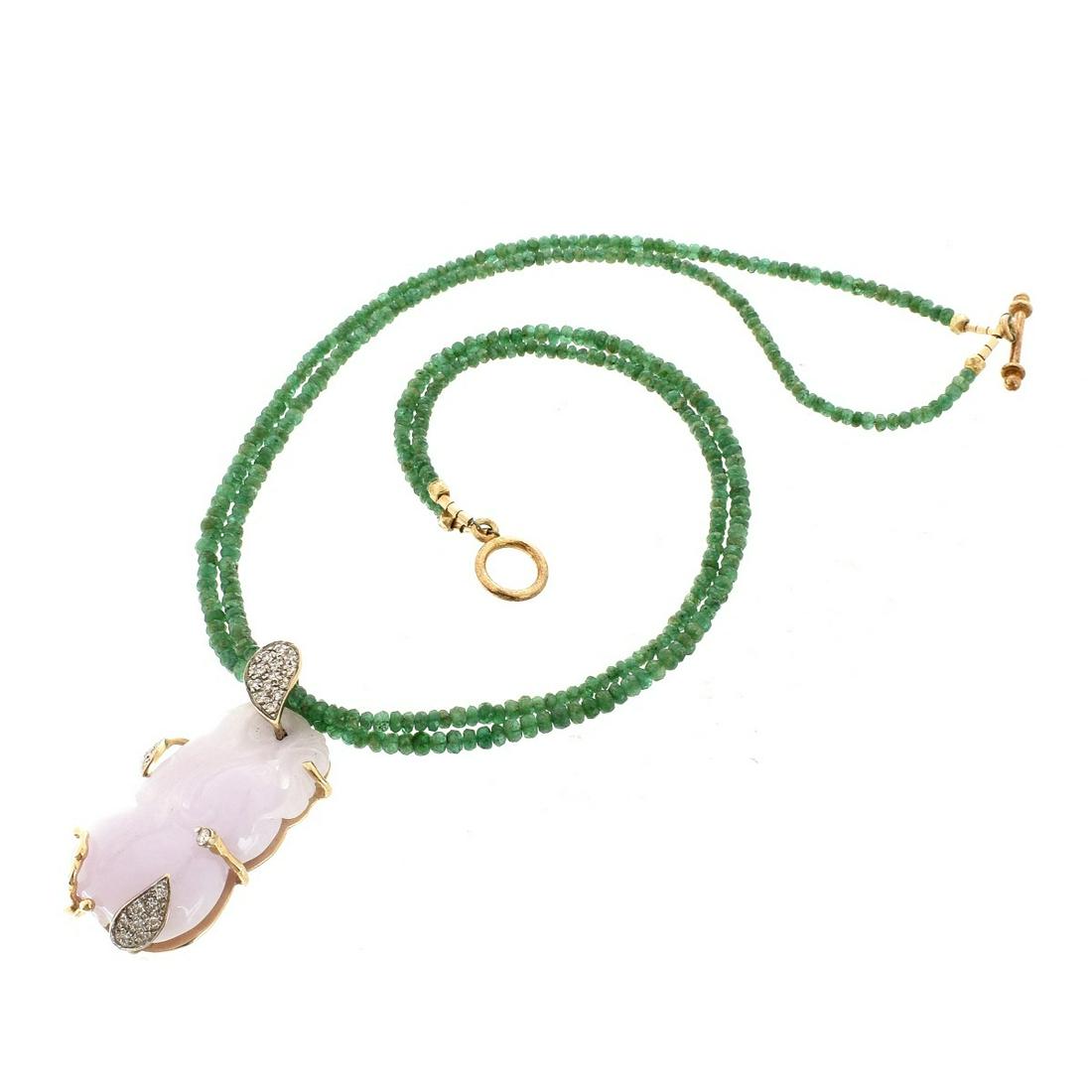 Jade, Emerald, Diamond and 14K Necklace (1 of 4)