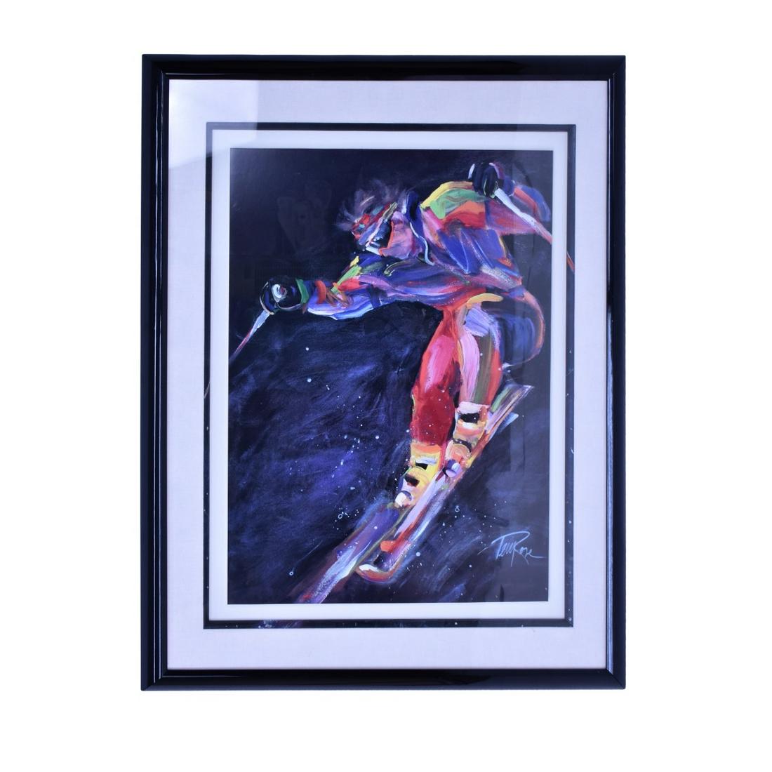 Terry Rose (Born 1939): Terry Rose, American (Born 1939) "Skier" Print, Signed in the Plate. Measures 31-1/4" x 23-1/4". Frame measures 44" x 35". Condition: Good condition. Estimate: $50.00 - $150.00 Domestic Shipping: Thir