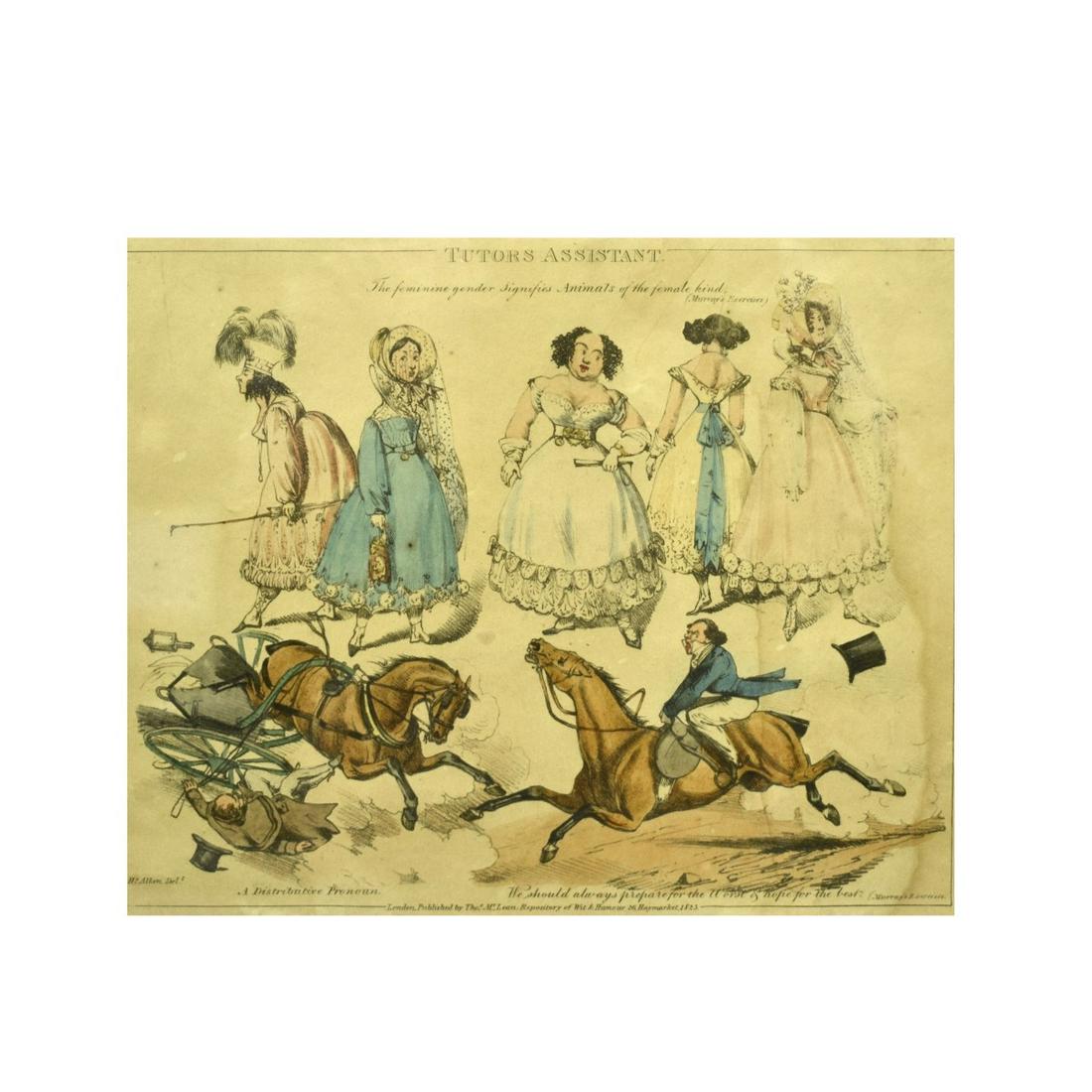 After: Henry Thomas Alken (1785 - 1851): After: Henry Thomas Alken, British (1785 - 1851) "Tutors Assistant" Antique Engraving on Paper, Engraved by H. Alken Del. Published by by Tho. Mc Lean Repository of Wit & Humour 26, Haymarket 1823. Si