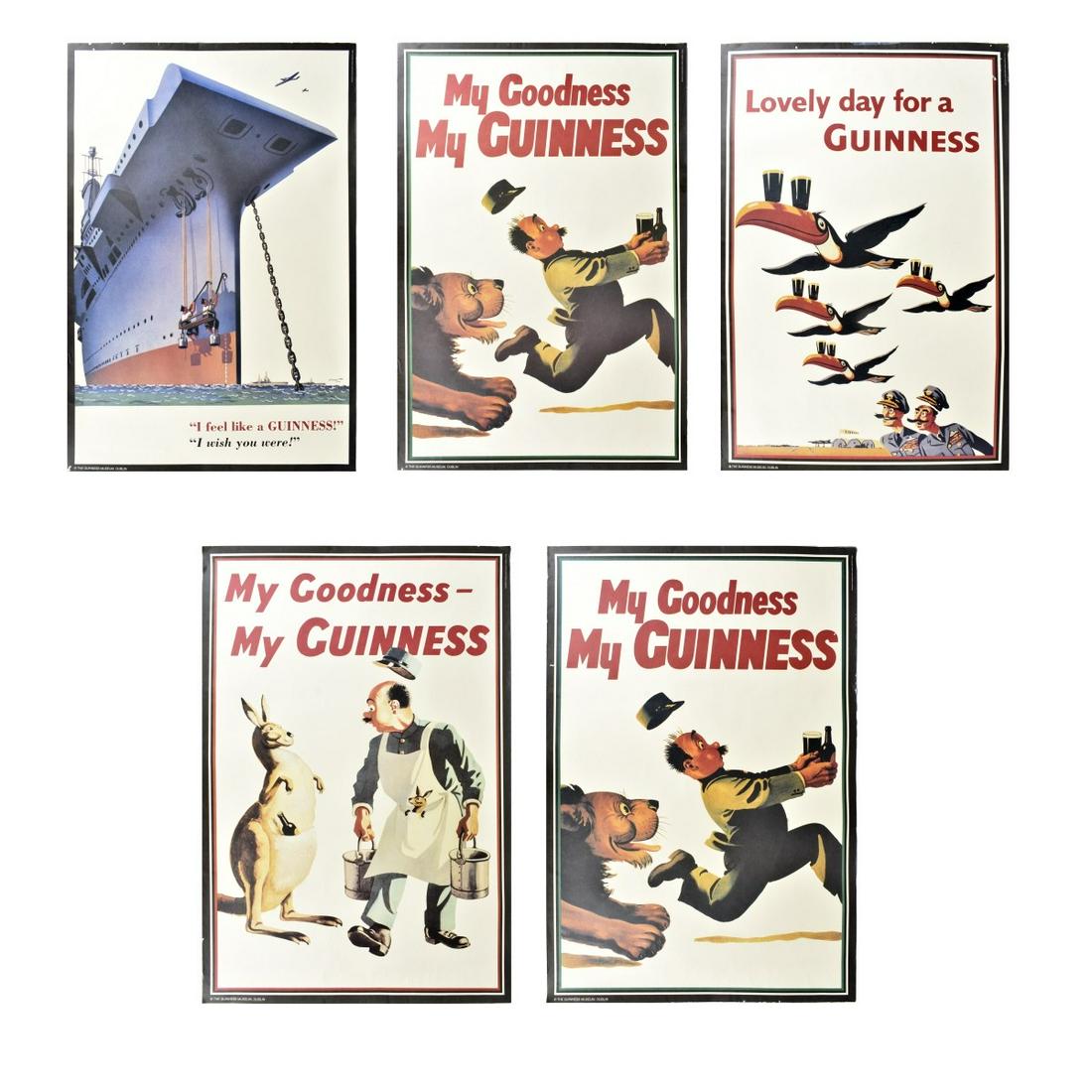 Vintage Guinness Advertising Posters: Lot of Five Vintage Guinness Advertising Posters to Include "My Goodness My Guinness", "Lovely Day for a Guinness", "I Feel Like a Guiness!". The Guinness Museum, Dublin. Unframed. Sheets measure 29-3