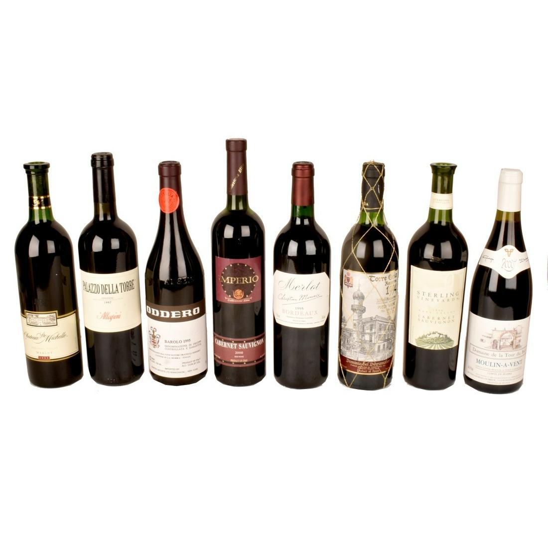 Eight Bottles of Wine: Collection of Eight Assorted Bottles of Wine to Include 2000 Imperio Collezione Elite Cabernet Sauvignon, 1995 Chateau Ste Michelle merlot, 1995 Christian Moneix Merlot, 1995 Oddero Barolo, 1997 Palaz