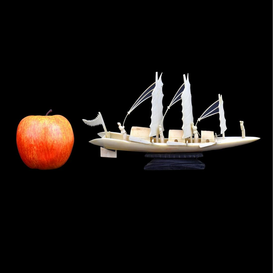 Chinese Carved Boat: Chinese Carved Boat Presented on a Wooden Base. Overall measures 4-1/4" x 9" x 1-1/4". Box to accompany the lot. We Will Not Ship This Item Out of State of Florida. Anyone Having This Item Shipped Mus